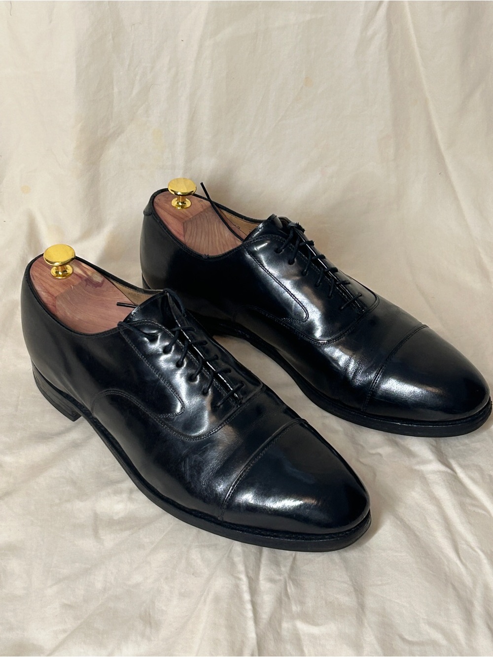 Johnston & Murphy Black Leather Oxford Cap Toe Men's Dress Shoes Vibram  10.5D